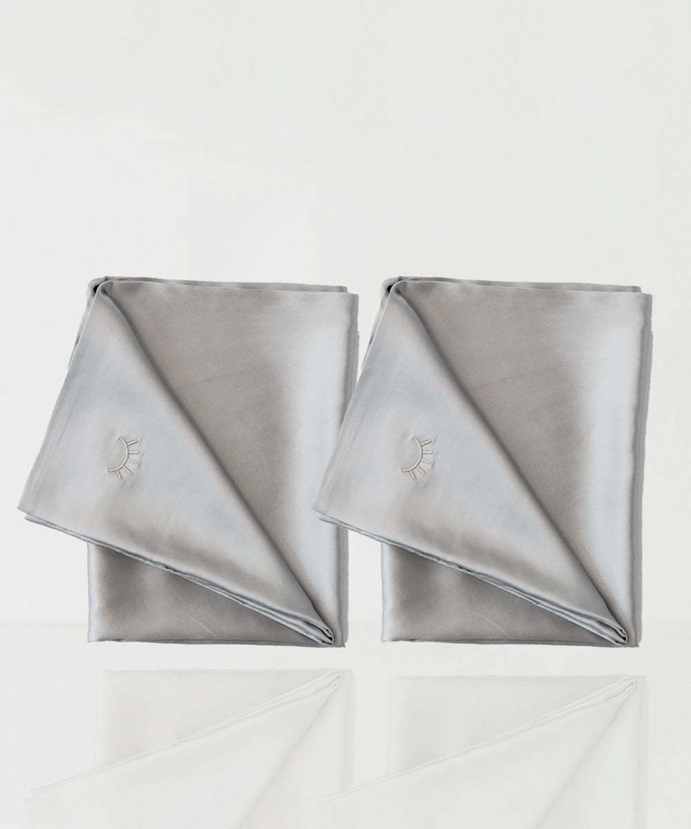 Duo Fundas de Seda Queen Gris Perla